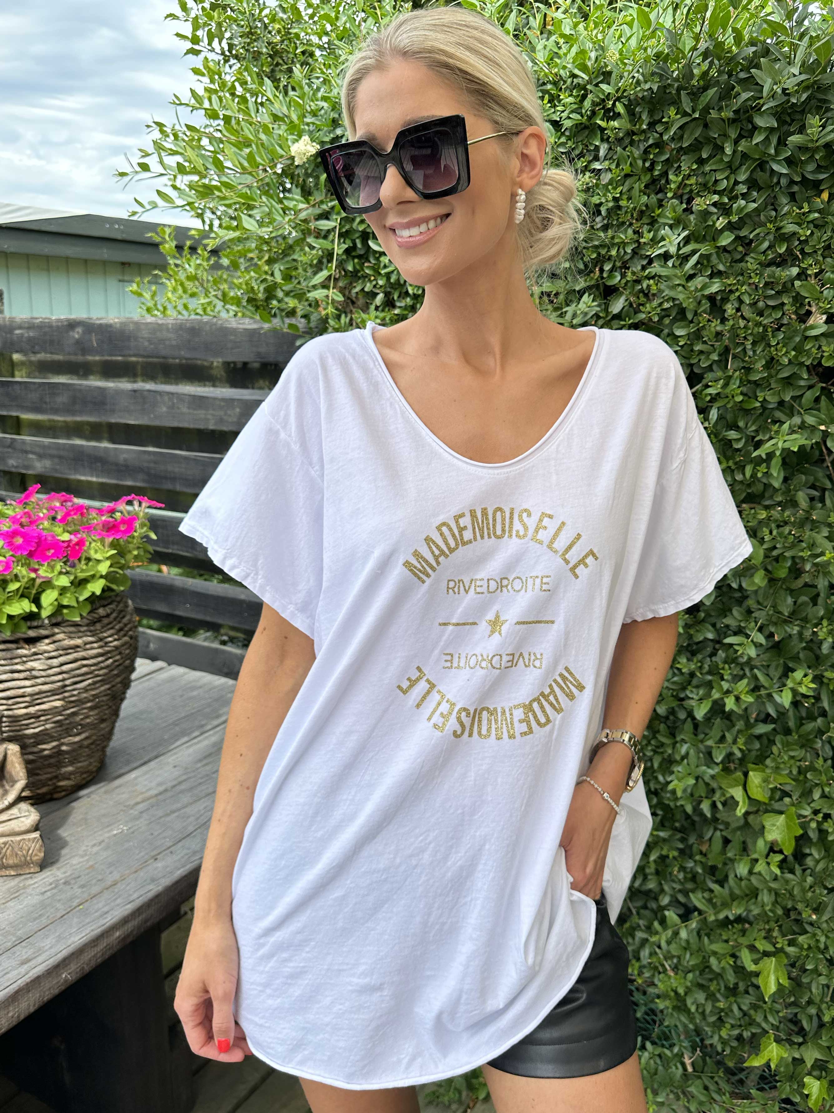 Bella - T-shirt med guld tekst foran